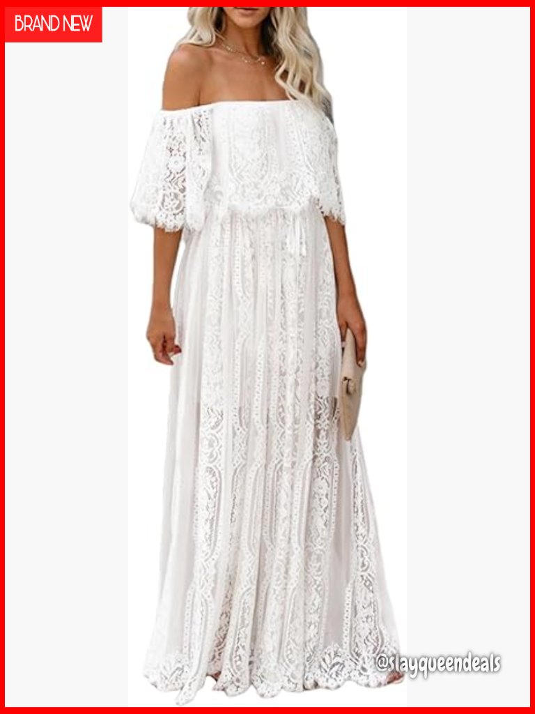 Off Shoulder Floral Lace Maxi Dress Bridesmaid Wedding Maternity Photoshoot